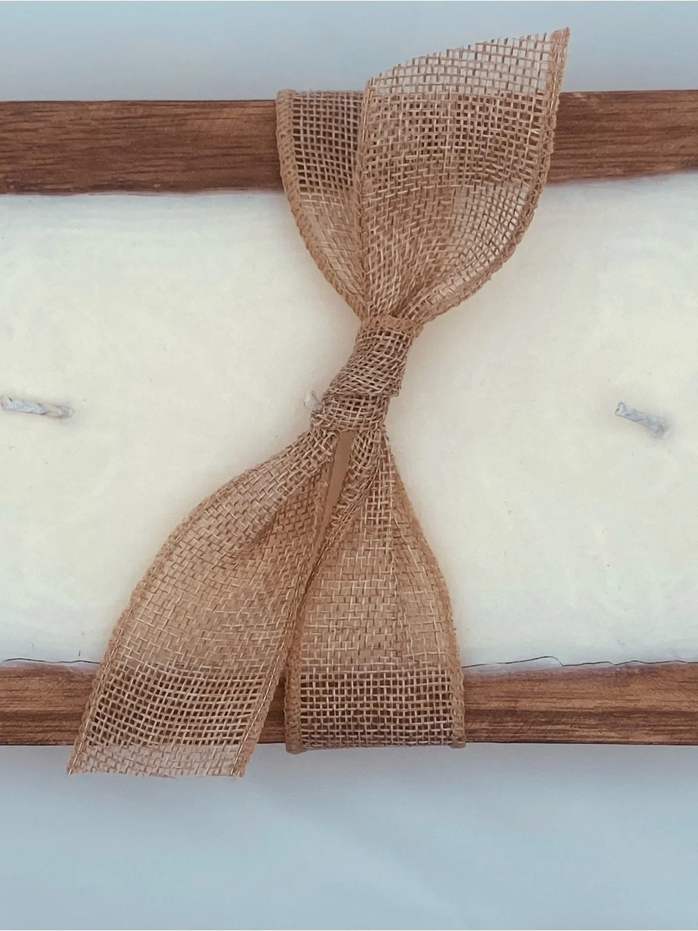 Cream Triple-Wick Tray Candle with Tan Burlap Bow